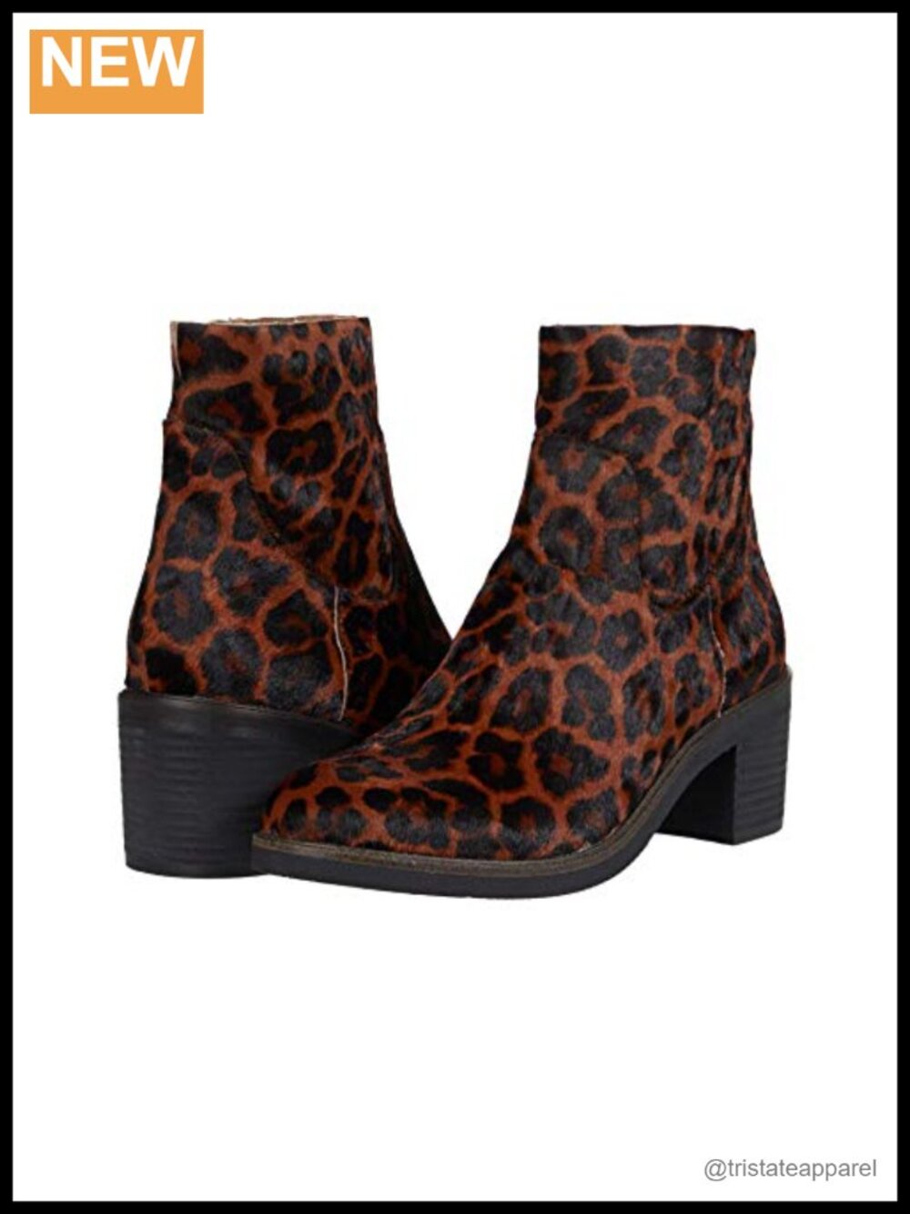 Leather Almond Toe Ankle Bootie with Block Heel & Side Zipper